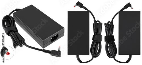 Φωτογραφία Power adapter for laptop, on white background in insulation