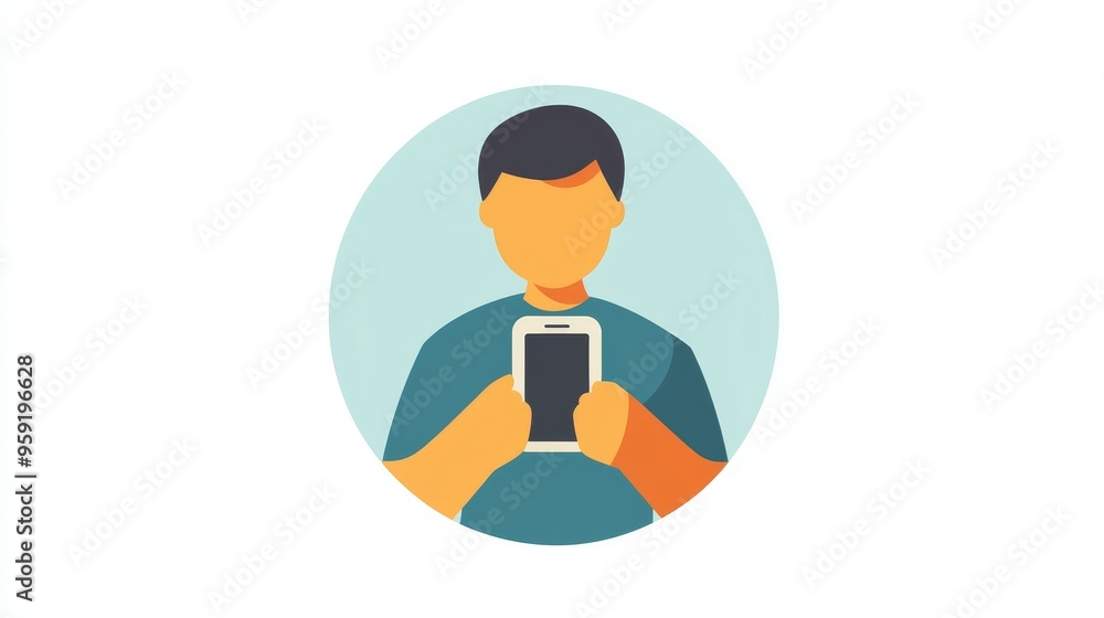 Engaging Digital Interaction: A Stylized Illustration of a Person Using a Smartphone with a Refreshing Background Engaging Digital Interaction: A Stylized Illustration of a Person Using a Smartphone with a Refreshing Background