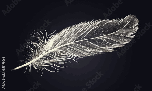 A linear vector of a detailed feather.