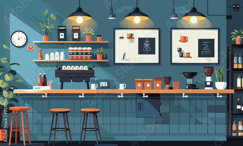 A flat vector of a cozy coffee shop.
