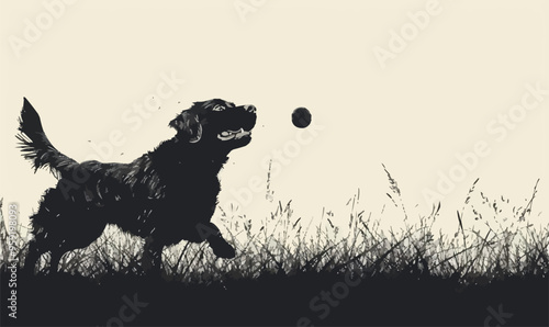 Silhouette vector of a dog playing fetch.