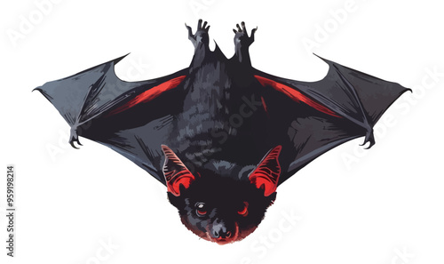 Vampire bat hanging upside down on a white background. Vector flat isolated.