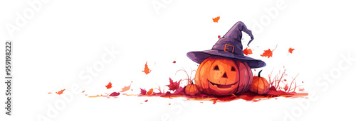 Pumpkin with a witch's hat on a white background. Vector flat isolated.