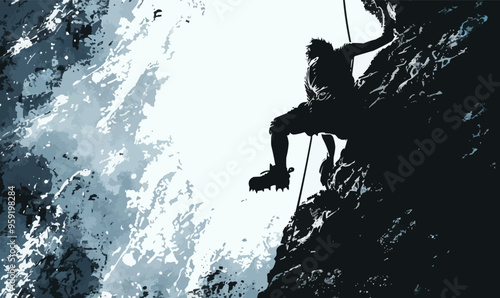 A silhouette vector of a person rock climbing.