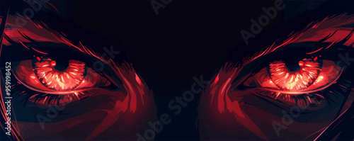 Pair of glowing red eyes in the dark. Vector flat isolated.