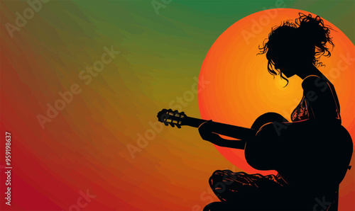 A silhouette vector of a person playing guitar.