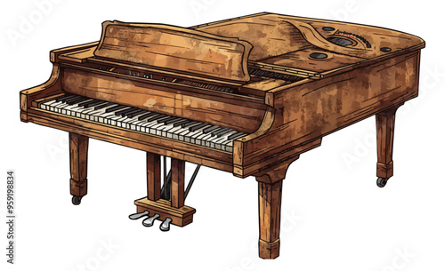 An isolated vector of a grand piano.
