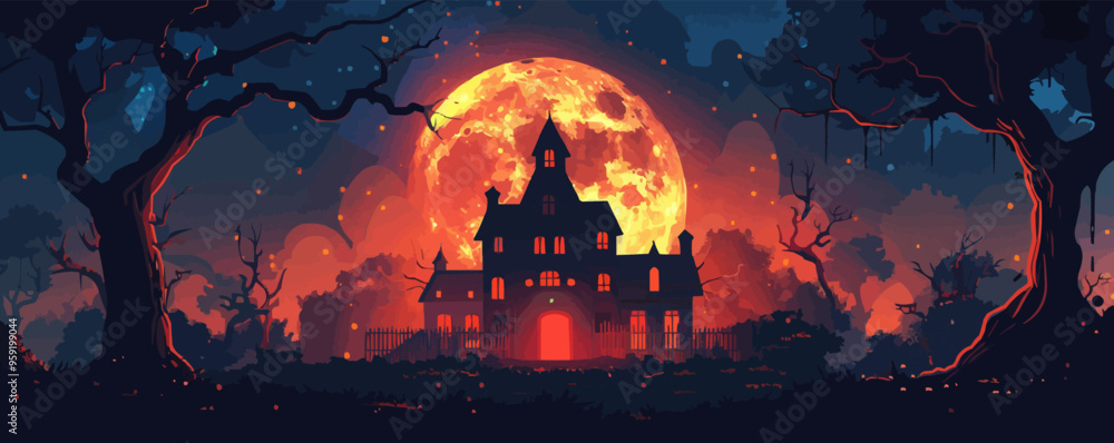 Haunted house with a moon behind. Vector flat isolated. Haunted house with a moon behind. Vector flat isolated.