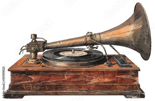 An isolated vector of a vintage phonograph.