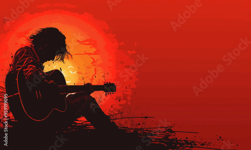 A silhouette vector of a person playing the guitar.