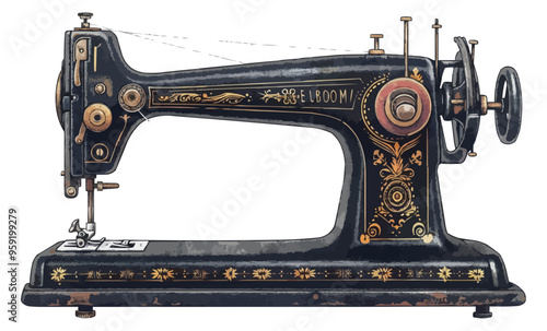 An isolated vector of a vintage sewing machine.