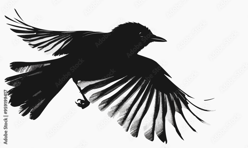 Fototapeta premium A silhouette vector of a bird in mid-flight.