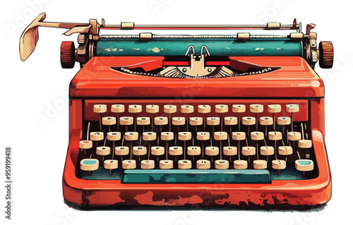 An isolated vector of a retro typewriter.