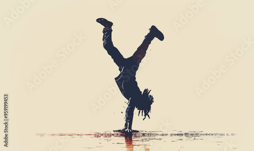 A silhouette vector of a person doing a handstand.