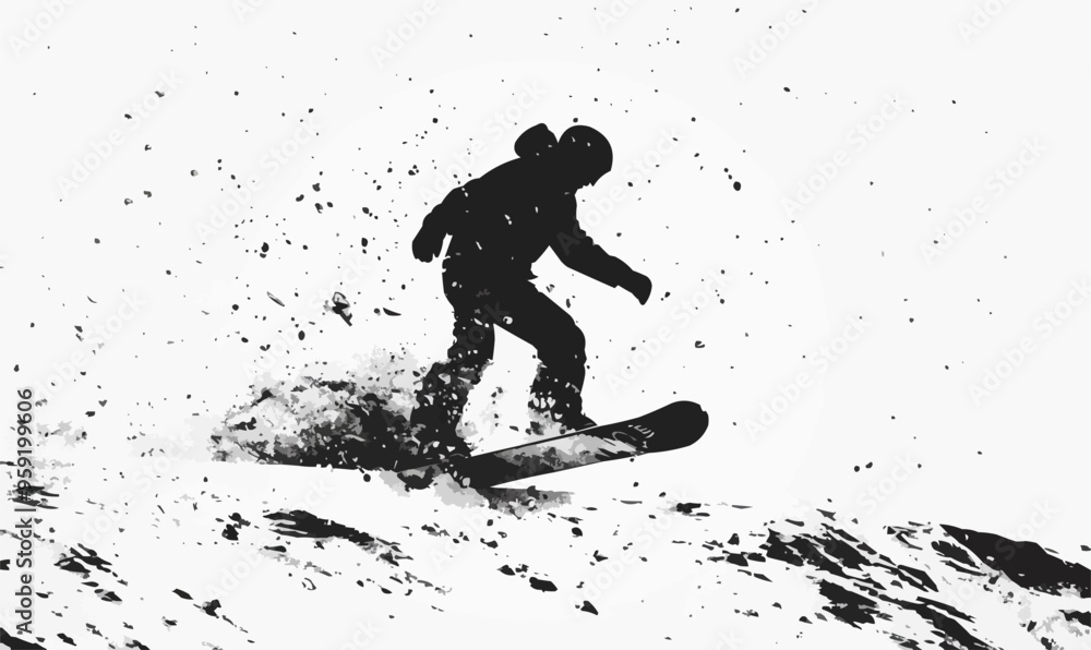 A silhouette vector of a person snowboarding. A silhouette vector of a person snowboarding.