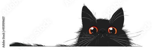 Black cat with arched back and wide eyes on a white background. Vector flat isolated.