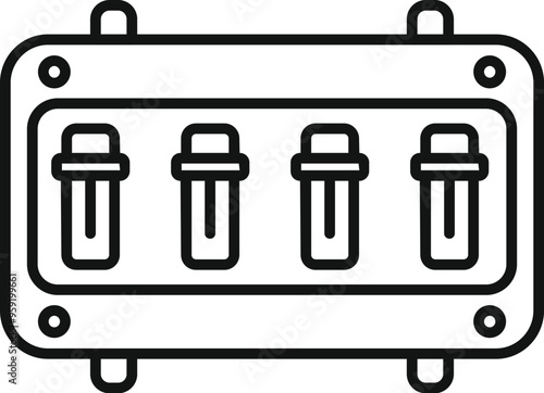 Line drawing of four electric fuses inside a fuse box, helping to prevent overloads and short circuits