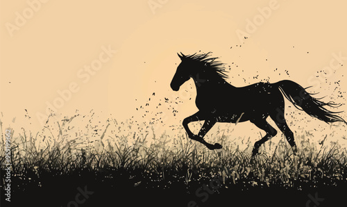 A silhouette vector of a horse galloping in the field.