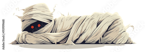 Mummy with a spooky face on a white background. Vector flat isolated.
