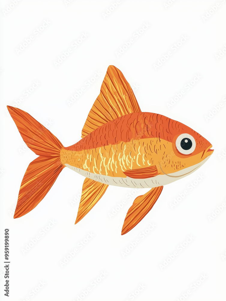 Fototapeta premium A cartoon illustration of a golden fish swimming with its mouth open.