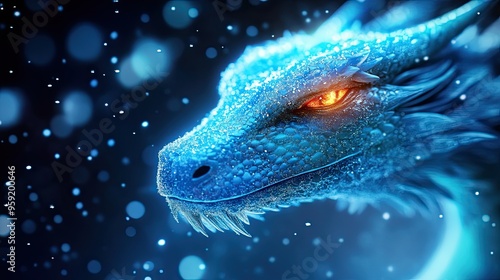 Wallpaper Mural Frozen Dragon: Mythical Creature in Swirling Snowflakes Amidst Cold Overcast Sky - Washed Photography Style Torontodigital.ca