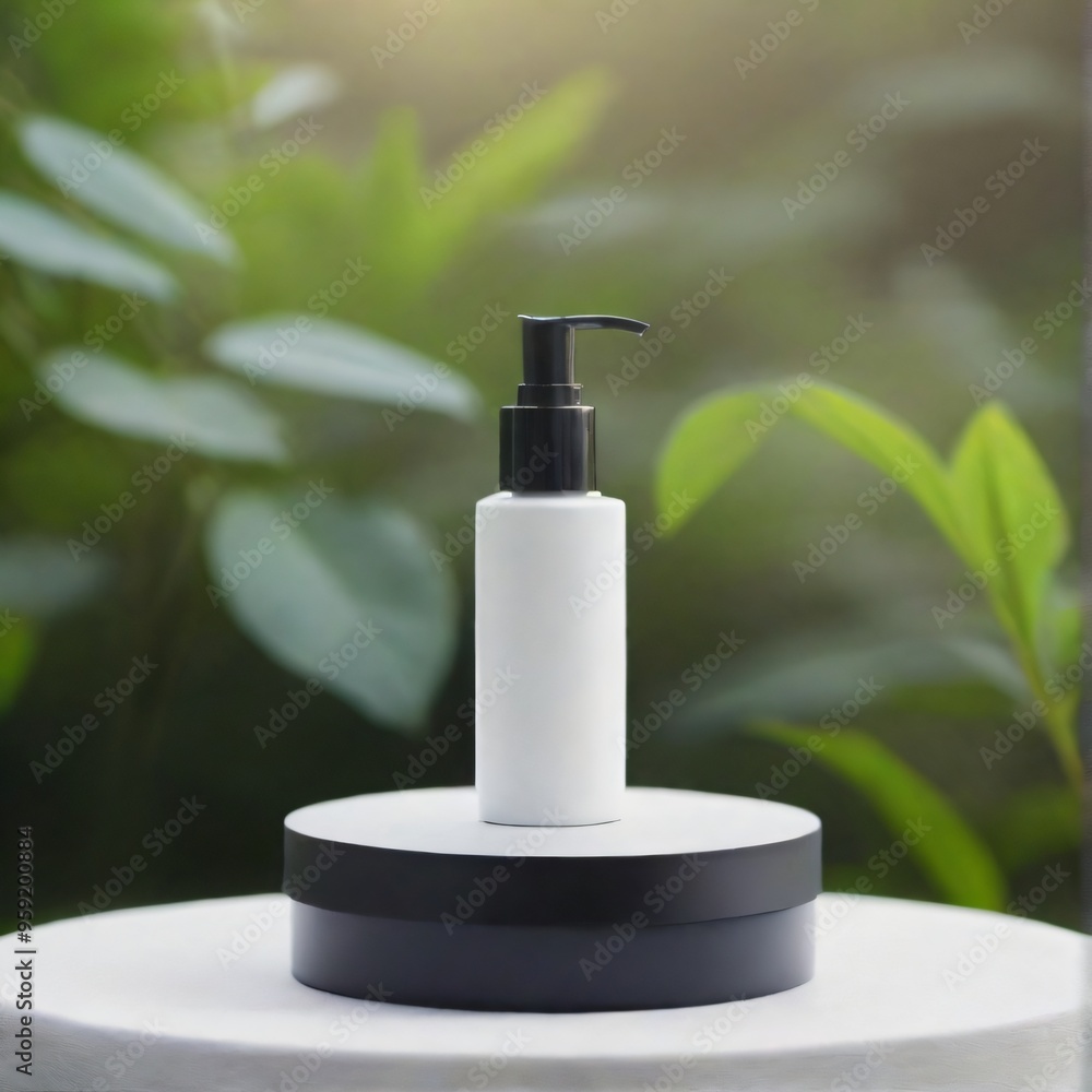 Minimalist White Cosmetic Bottle on Nature Background mockup Minimalist White Cosmetic Bottle on Nature Background mockup