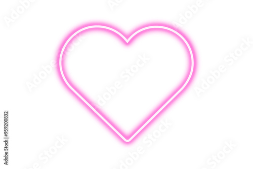 Glowing pink neon heart sign. Neon heart icon in PNG format. Isolated glowing heart frame on transparent background. Laser illuminated heart shape for design. Fluorescent electric heart, sparkling 