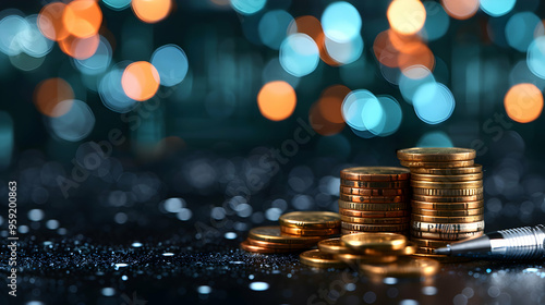 Obraz na płótnie Economy And Finance Background With Money Coins w salonie