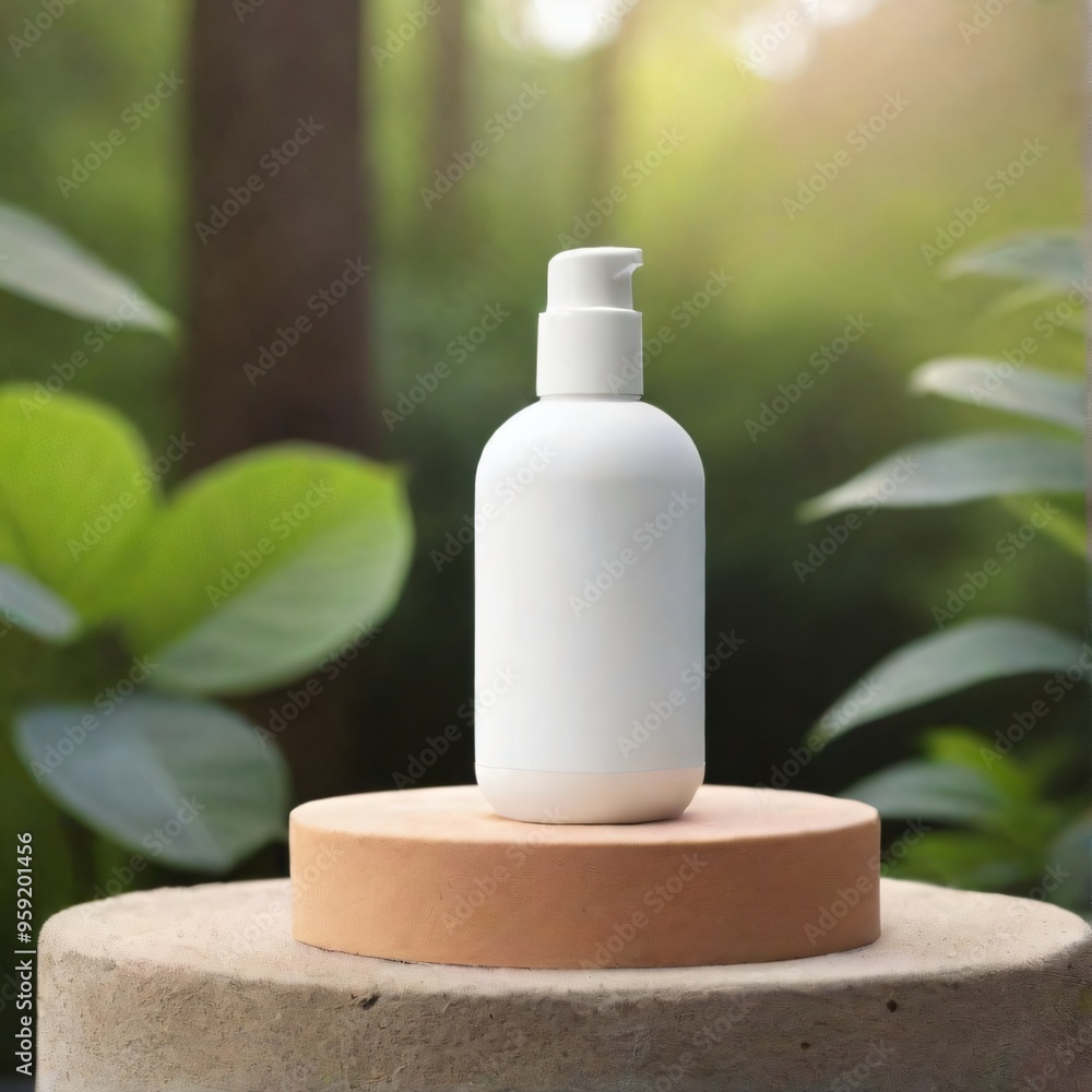 Minimalist White Cosmetic Bottle on Nature Background mockup Minimalist White Cosmetic Bottle on Nature Background mockup