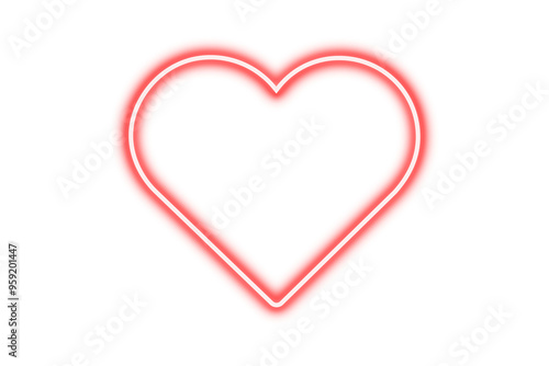 Red neon heart glow sign isolated on transparent background. Neon sparkling love sign, light heart effect PNG. Empty light heart frame for design, Heart symbol for holiday cards, banners, invitations. photo