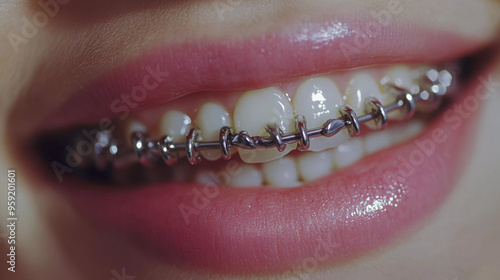 close up of silver braces on teeth 