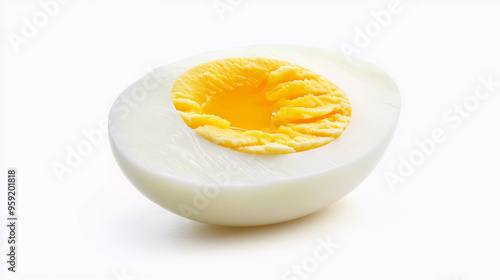 Closeup of boiled egg isolated on white background 