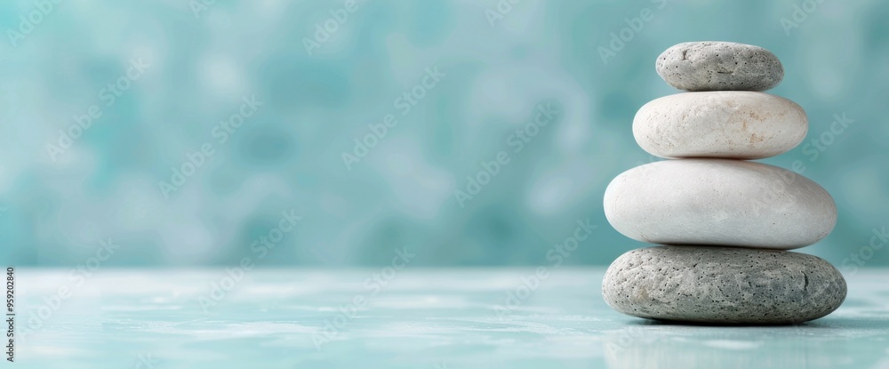 A stack of white rocks on a blue background A stack of white rocks on a blue background