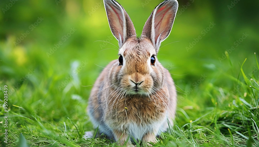 Fototapeta premium Conejo marrón en campo verde.