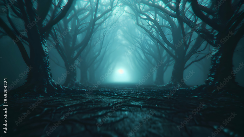 Eerie Halloween Woods With Misty Atmosphere And