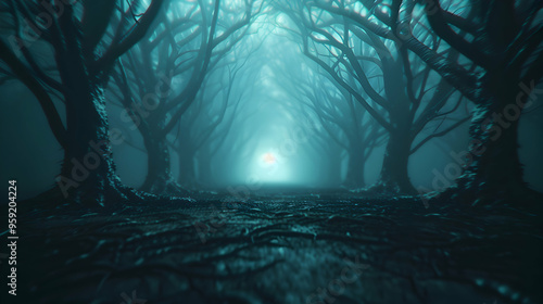 Obraz na płótnie Eerie Halloween Woods With Misty Atmosphere And w salonie