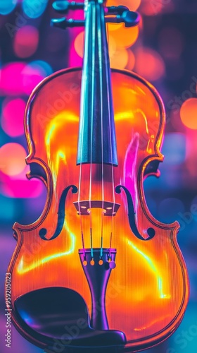 A close up of a violin with a bright orange color photo