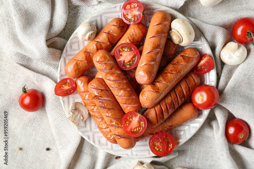 Grilled sausages with fresh...