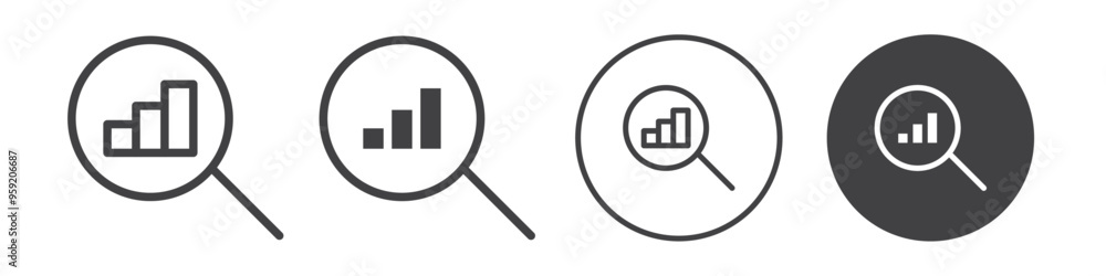 Bar chart with magnifying glass icon Vector logo outline Bar chart with magnifying glass icon Vector logo outline