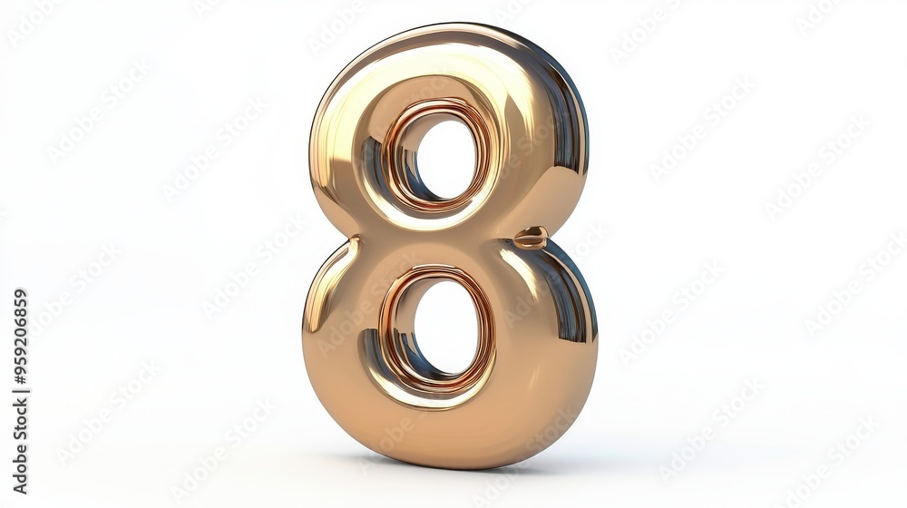 A Gleaming Eight: The Perfectly Polished Metallic Character Standing Out in a Bright Space A Gleaming Eight: The Perfectly Polished Metallic Character Standing Out in a Bright Space