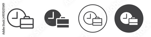 Clock and briefcase icon Vector logo outline