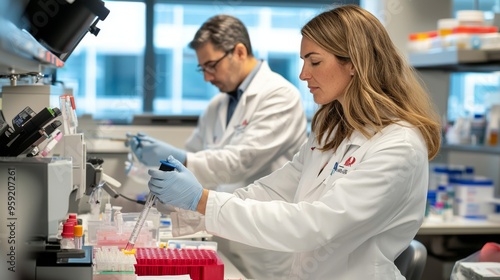 Dedicated laboratory researchers conducting important clinical trials to advance medical science and improve patient outcomes in healthcare.