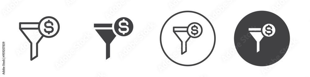 Funnel with dollar sign icon Vector logo outline Funnel with dollar sign icon Vector logo outline