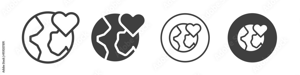 Globe with heart icon Vector logo outline Globe with heart icon Vector logo outline