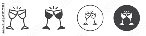 Glasses of champagne clinking icon Vector logo outline