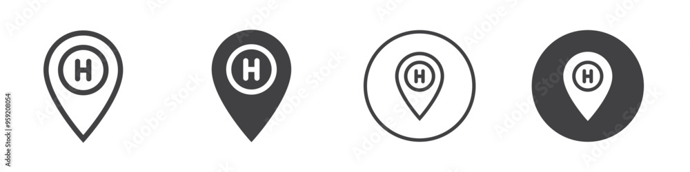 Hospital location pin icon Vector logo outline Hospital location pin icon Vector logo outline