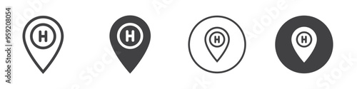 Hospital location pin icon Vector logo outline