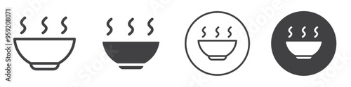 Hot soup bowl icon Vector logo outline