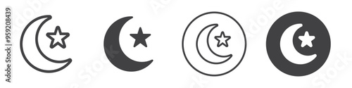 moon and Stars icon Vector logo outline