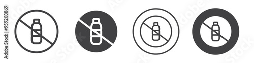 Plastic bottle forbidden icon Vector logo outline